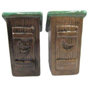 Novelty Outhouse Shaped Salt and Pepper Ceramic Shaker Set